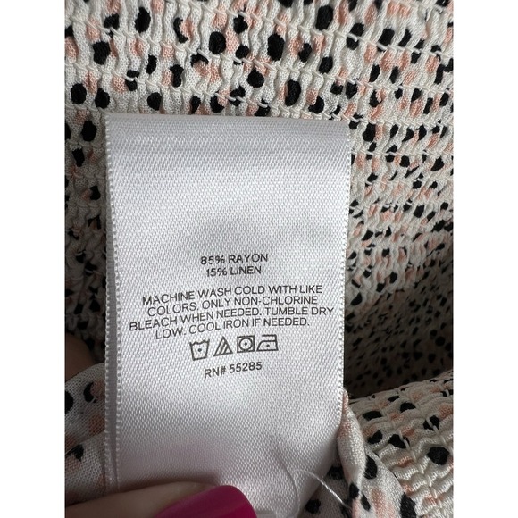 Express Polka Dot Puff Sleeve Linen Blend Smocked Peplum Top Women's Size Medium - Picture 3 of 8